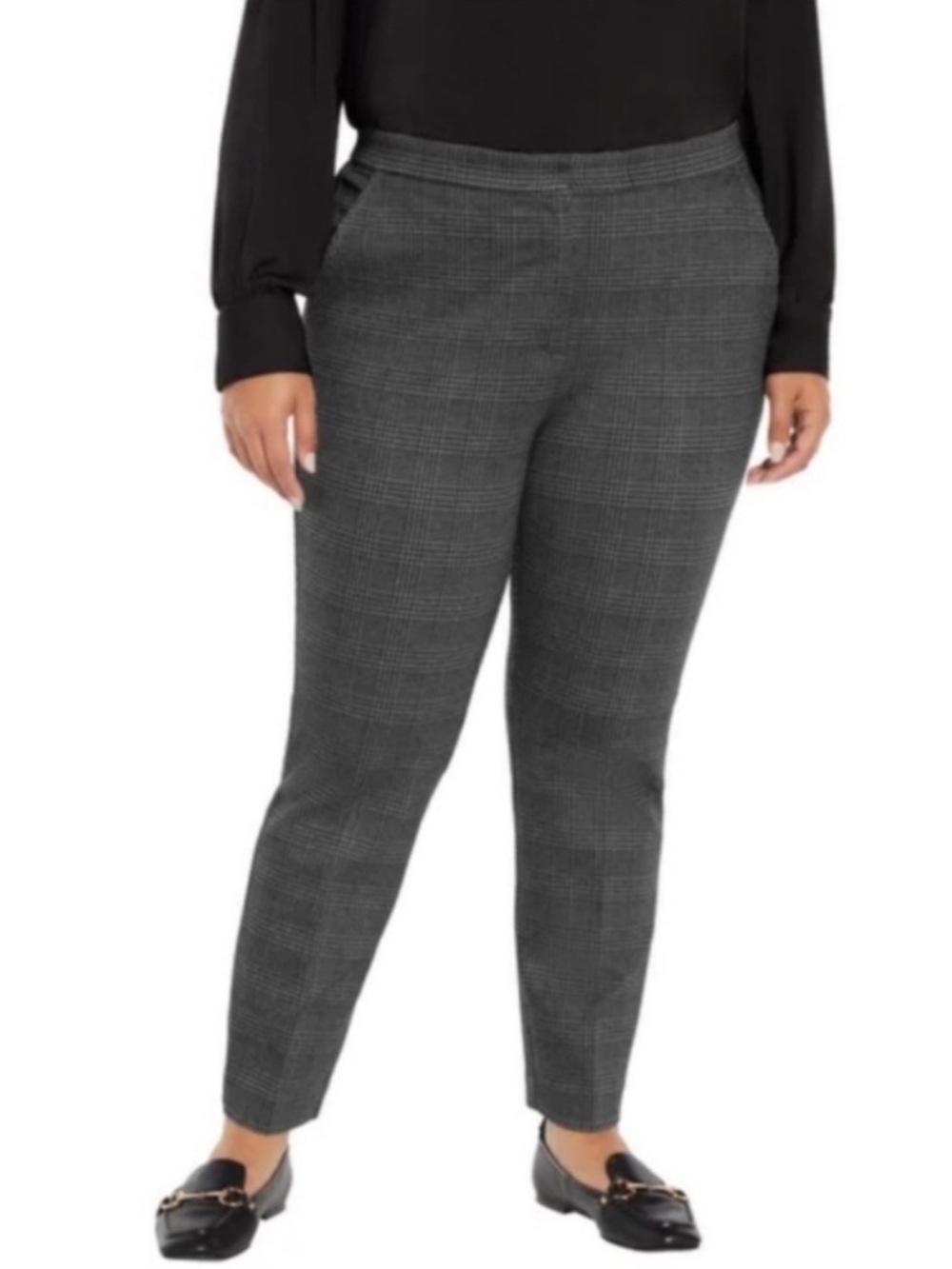 Banana Republic Ponte Plaid Pants Women's Size 12 Gray Black Work Office Career
